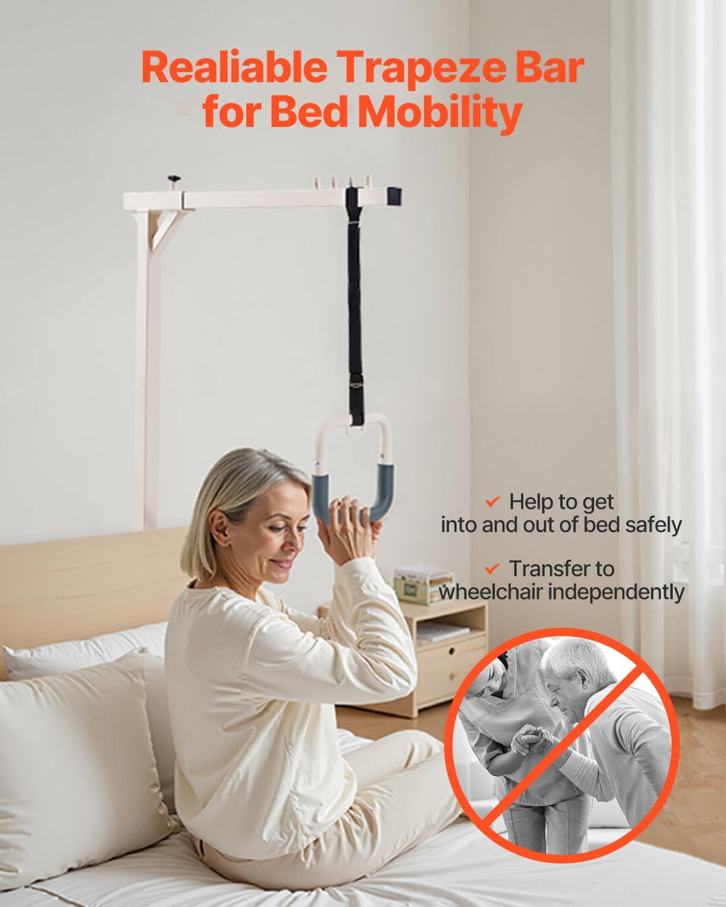 VEVOR Trapeze Bar for Bed Mobility, Heavy-Duty Steel Free Standing Trapeze Bar 250 LBS Weight Capacity, Hospital Bed Pull Up Assist for Elderly & Disabled, Ideal for Hospitals, Nursing Home, Home Care