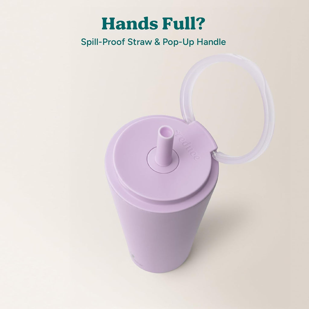 REDUCE Halo 32 oz Stainless Steel Vacuum Insulated Tumbler - Spill Proof Travel Mug with Flip Handle Lid - Keeps Drinks Cold for 32 Hrs - Dishwasher Safe - Cupholder Friendly - Lilac Bud