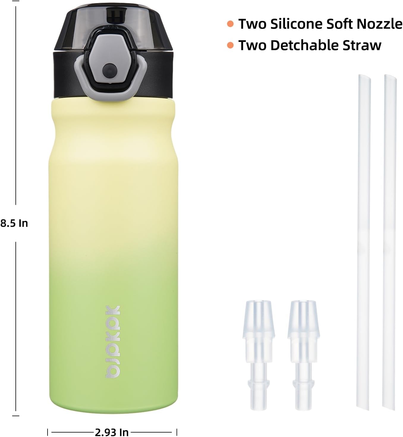 BJPKPK Insulated Water Bottle 18oz Stainless Steel Water Bottles with Straw and Carry Handle Double Wall Metal Thermal Flask,Lime