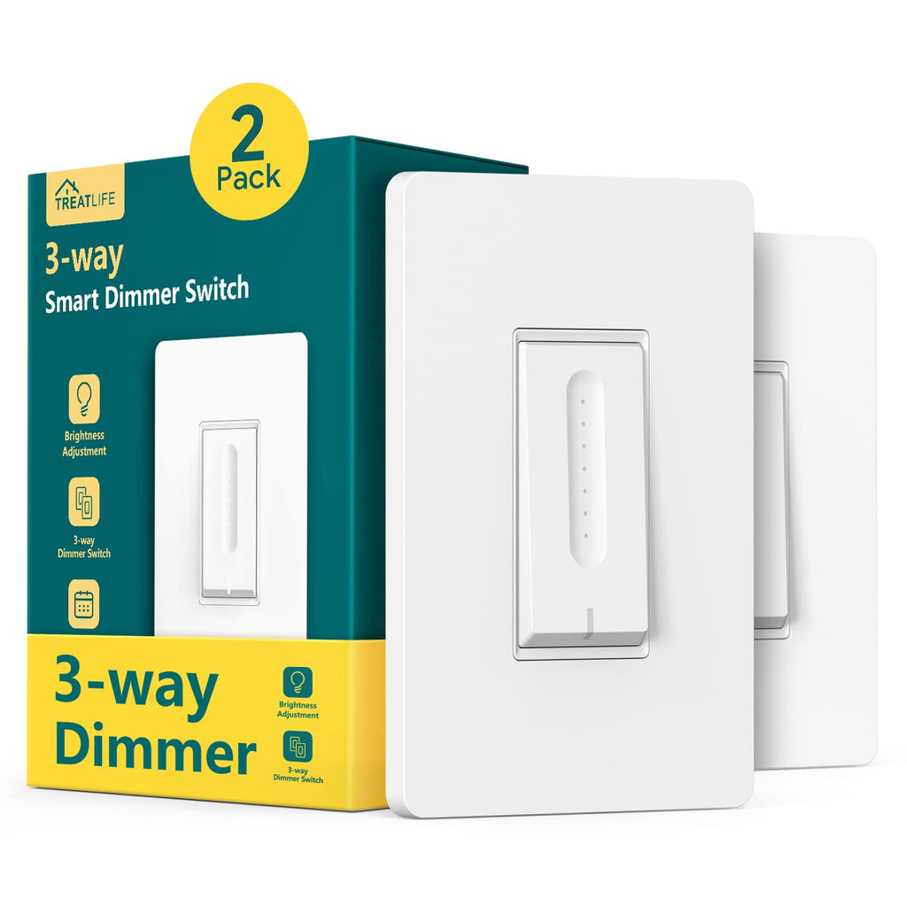 TREATLIFE 3 Way Smart Dimmer Switch 2 Pack, 2 Master 3 Way Dimmable Light Switches, 2.4GHz WiFi Smart Switch Compatible with Alexa and Google Home, Neutral Wire Needed, No Hub Required