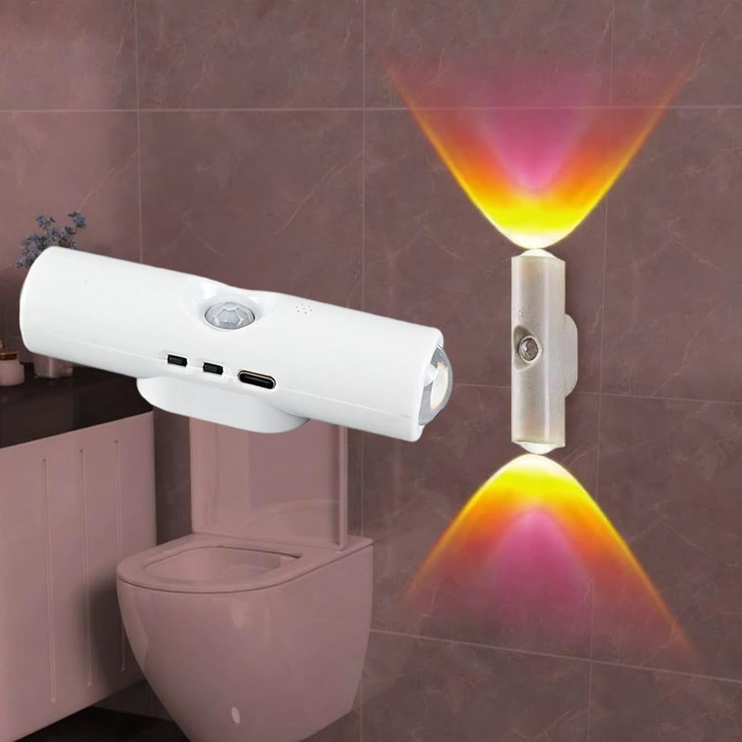 Rechargeable Smart LED Motion Sensor Ambient Light, Punch-Free Color Changing Motion Sensor Light for Stairs, Wardrobe, Cabinet (1Pc,White, 7-Color Changing)