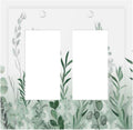 Watercolor Green Leaf Rustic Plant Eucalyptus Flowers Decorative Outlet Covers 2 Gang Double GFCI Rocker Electrical Wall Panels Light Switch Cover Plate for Bed Room Living Room Decor