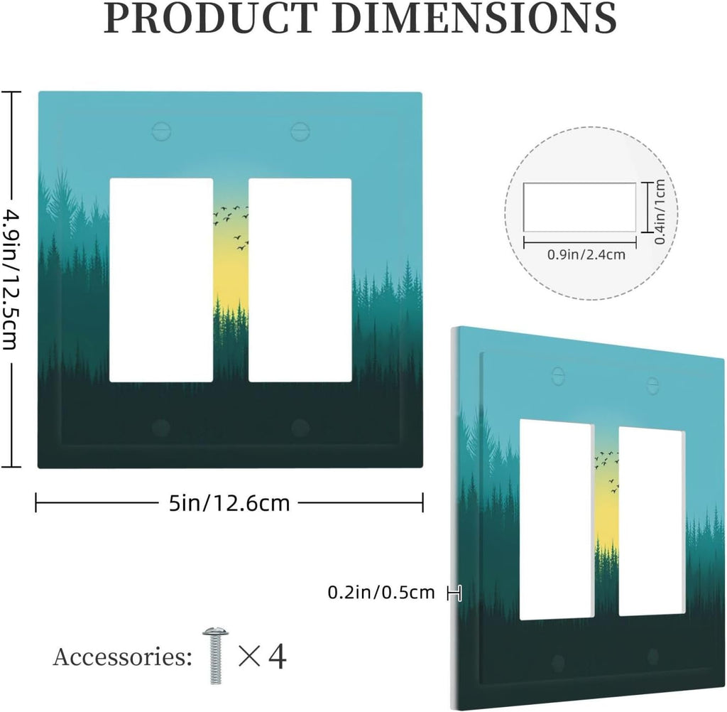 Green Forests And Birds Sun Woodland Decorative Outlet Covers 2 Gang Double GFCI Rocker Light Switch Cover Plate Electrical Wall Panels for Bedroom Bathroom Decor