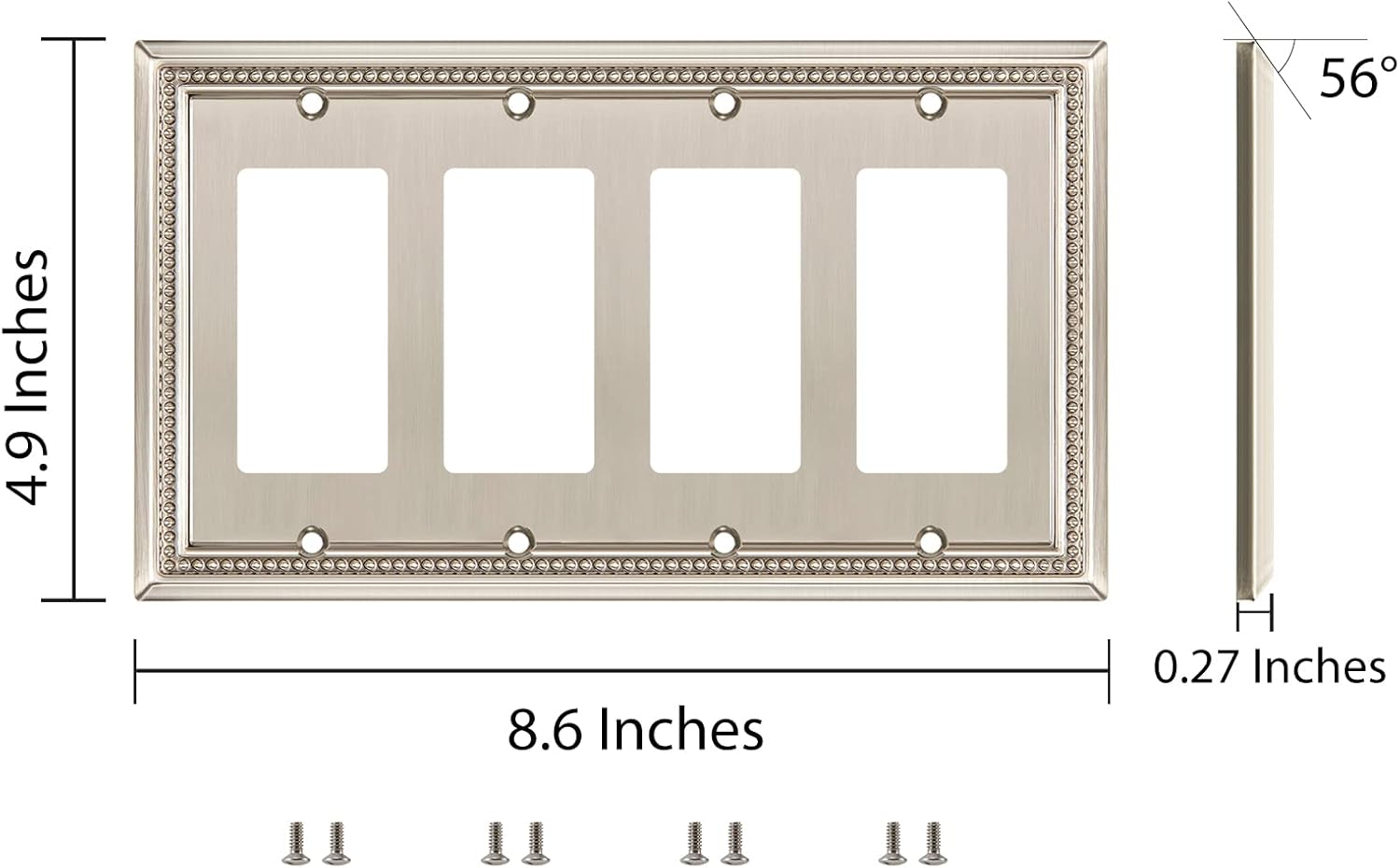 Henne Bery Sunken Pearls Heavy Duty Decorative Wall Plate Switch Plate Outlet Cover (Quad Decorator, Satin Nickel)