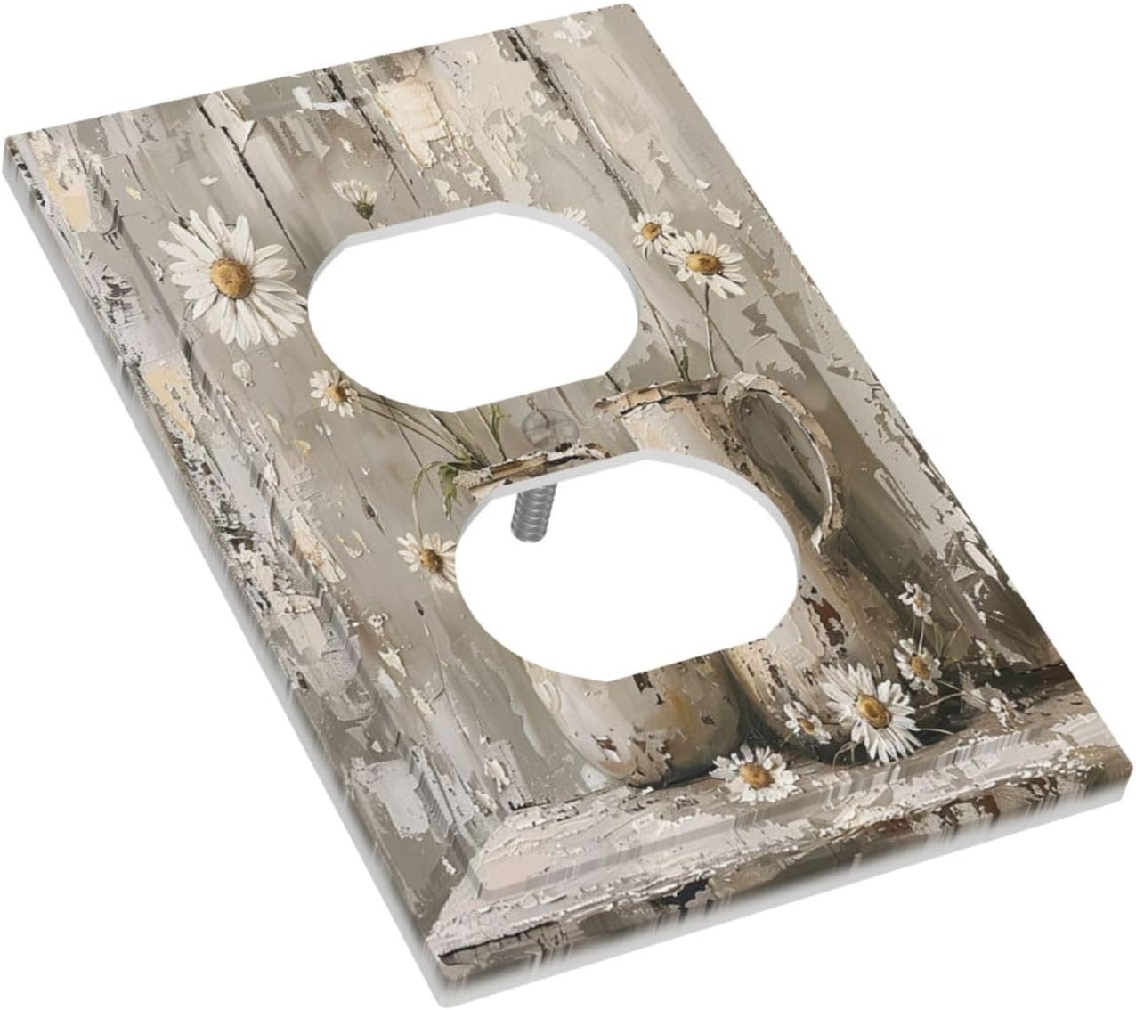 Outlet Covers Vintage Rustic Floral White Daisy Flower Oil Painting Style 1 Gang Duplex Wall Plate Decorative Switch Plates Electrical Receptacle Faceplate Light Switch Cover for Home