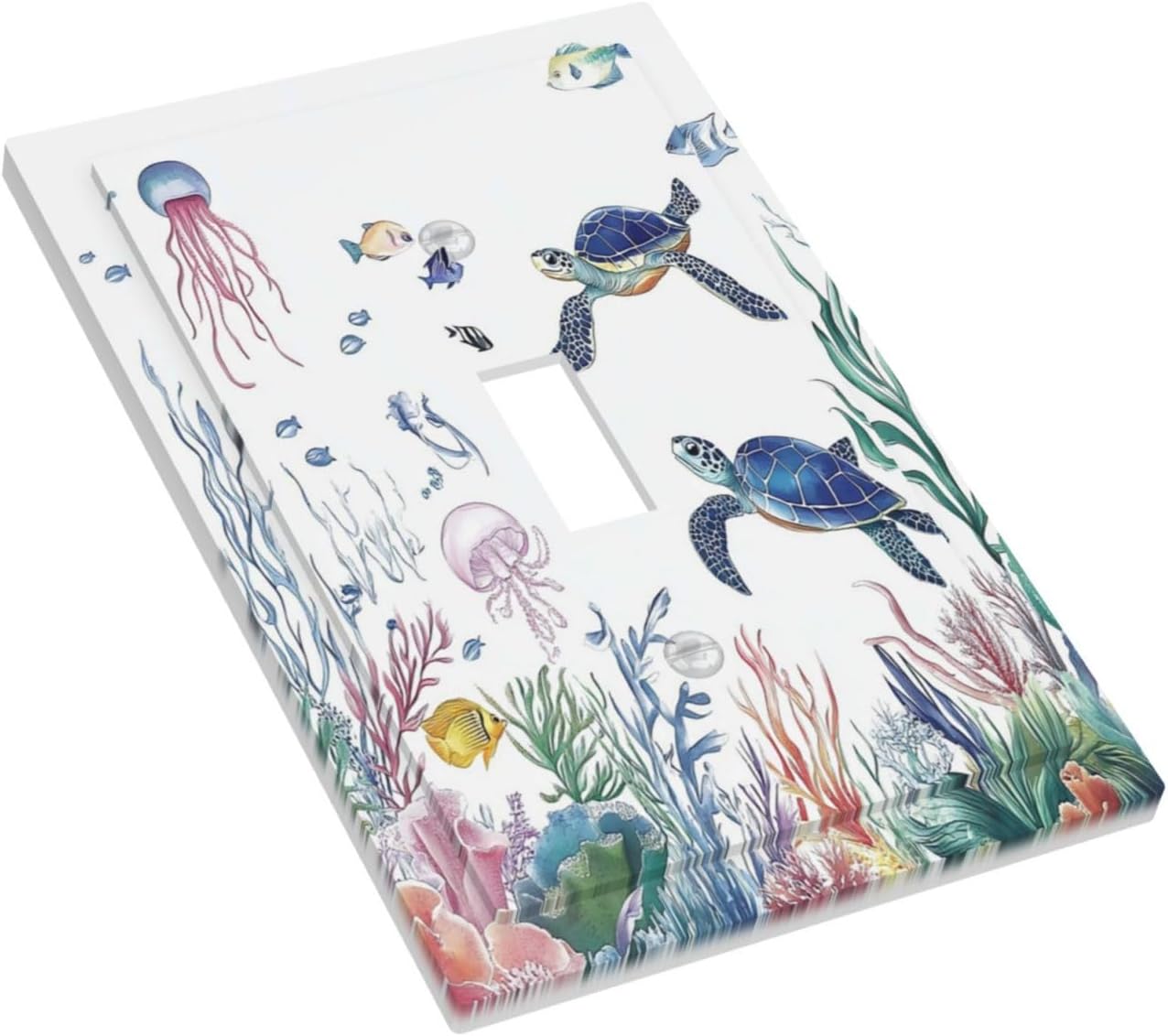 Blue Sea Turtle Ocean Fish Octopus Coral Decorative Light Switch Cover 1 Gang Single Toggle Device Electrical Faceplate Switchplates Decorator Outlet Wall Plate For Bathroom Kids Room Decor