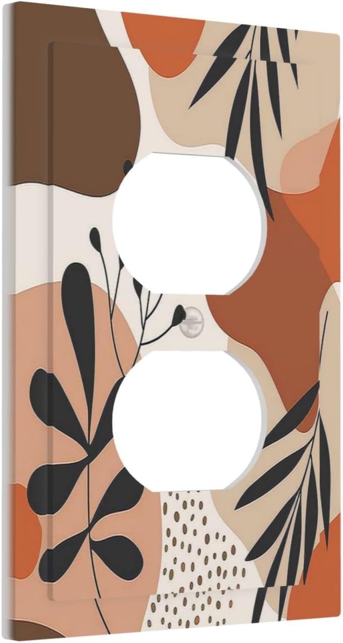 Outlet Covers Boho Botanical Orange Green Beige Minimalist 1 Gang Duplex Wall Plate Decorative Switch Plates Electrical Receptacle Faceplate Light Switch Cover for Bedroom living Room Decor