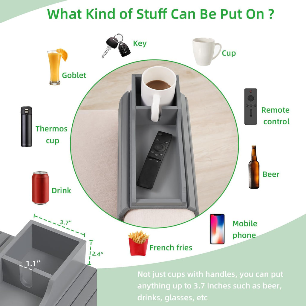 GEHE Bamboo Couch Cup Holder, Anti-Spill Sofa Arm Tray, Natural and Easy to Clean Couch Arm Cup Holder Armrest Tray Perfect for Cups, Beers, Snacks, Remote Control, Drinks