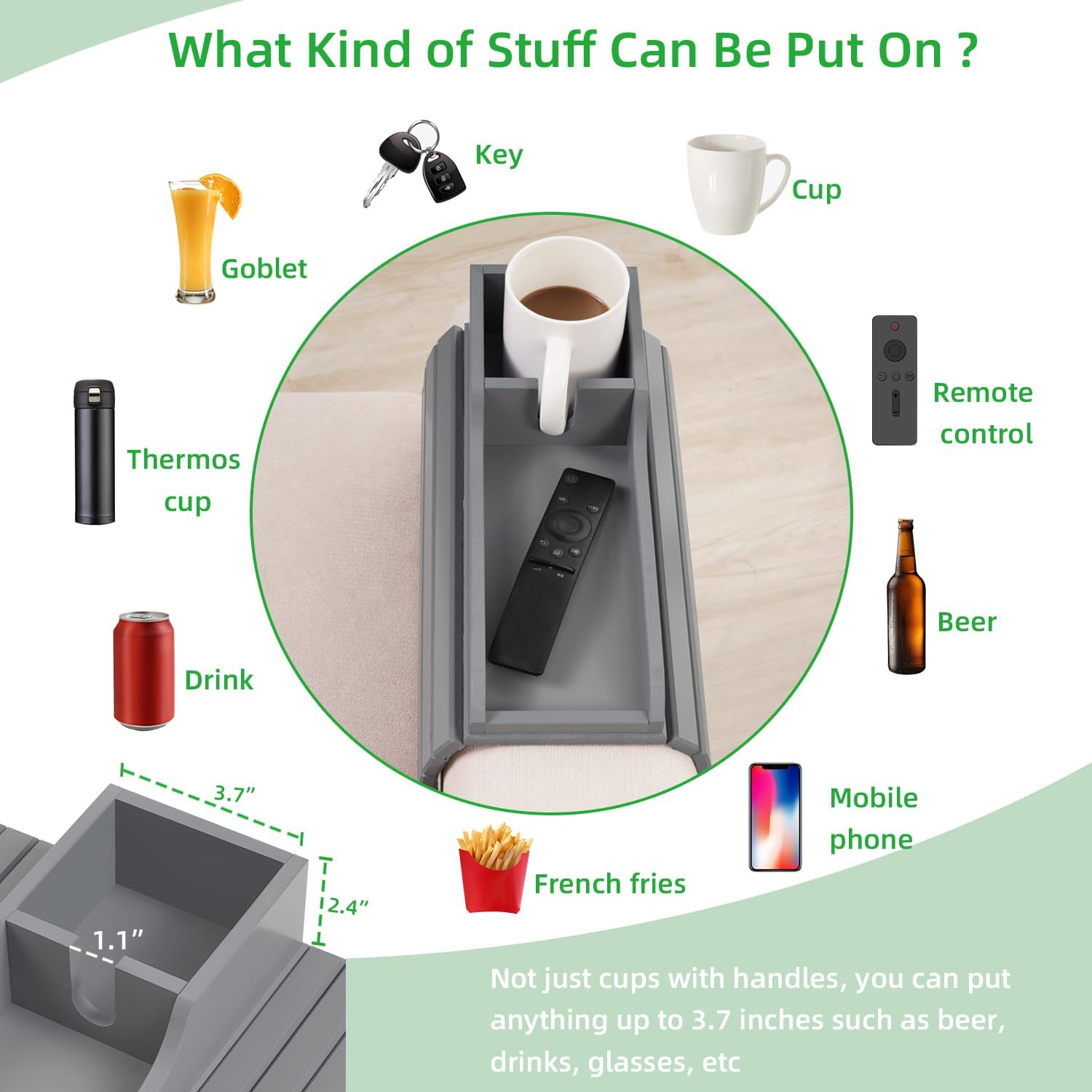GEHE Bamboo Couch Cup Holder, Anti-Spill Sofa Arm Tray, Natural and Easy to Clean Couch Arm Cup Holder Armrest Tray Perfect for Cups, Beers, Snacks, Remote Control, Drinks