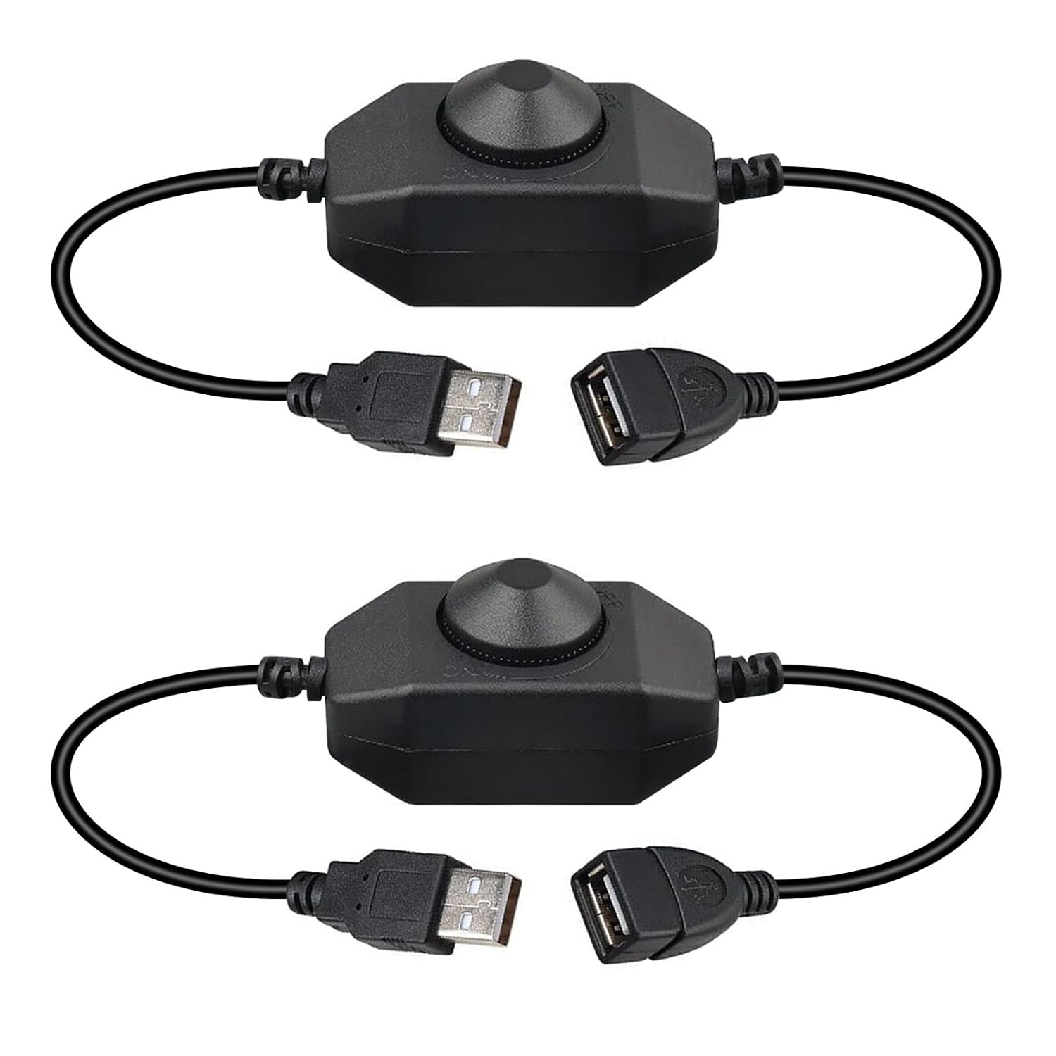 Onite 2-Pack USB Rotary Dimmer Switch with Knob, Current Adjustable Controller for 5V USB LED Strips, Lights, USB Fans (Black)