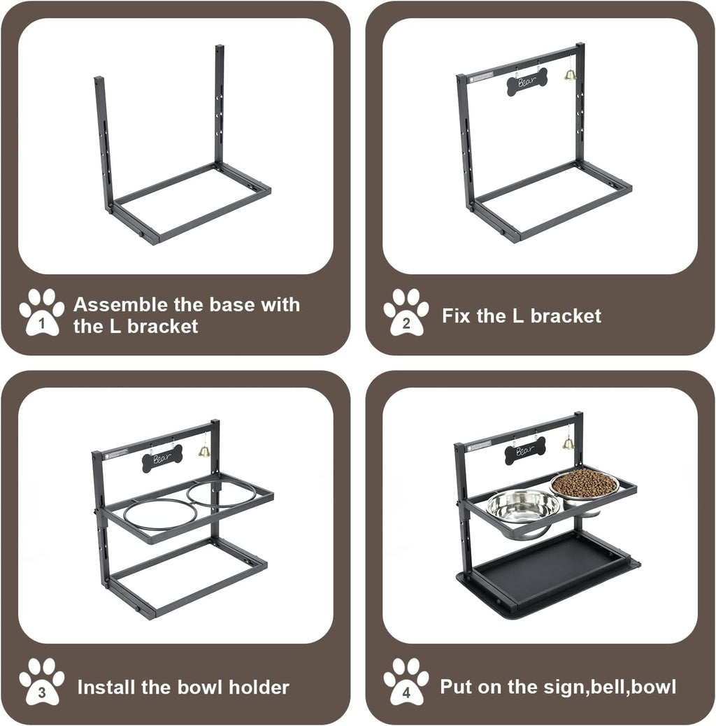 Elevated Dog Bowls with Slow Feeder for Large Dogs – Adjustable Raised Stand with 2 Stainless Steel Bowls & Spill-Proof Mat, Non-Slip Dog Feeder for Large & Medium Dogs (Black)