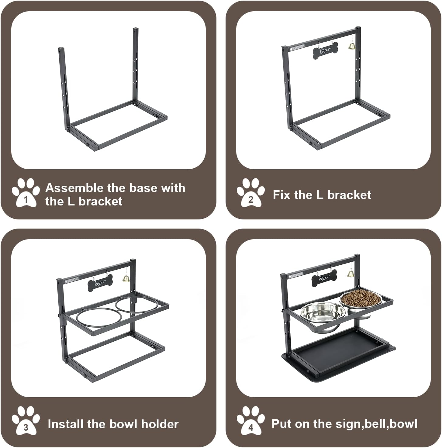 Elevated Dog Bowls with Slow Feeder for Large Dogs – Adjustable Raised Stand with 2 Stainless Steel Bowls & Spill-Proof Mat, Non-Slip Dog Feeder for Large & Medium Dogs (Black)