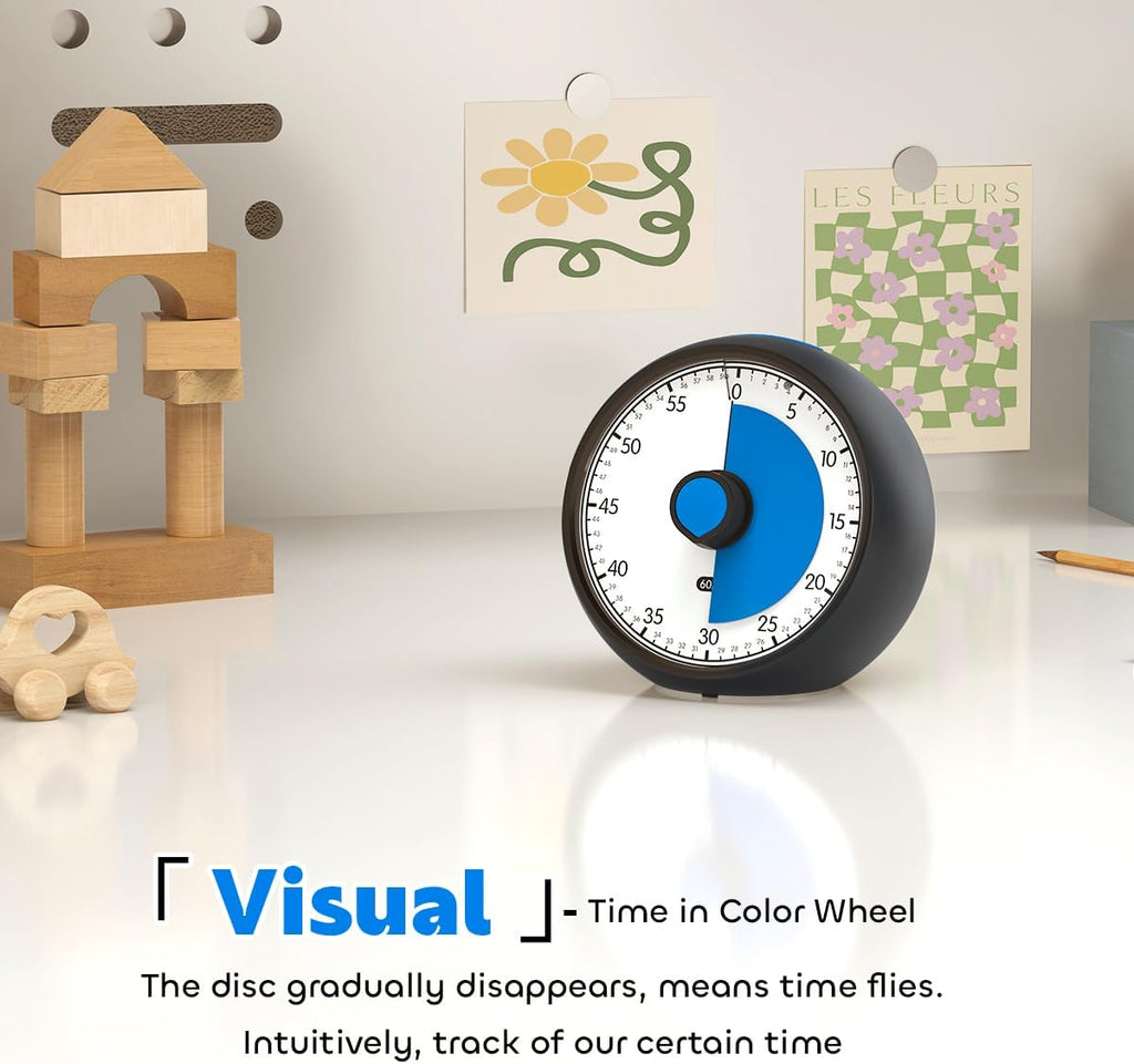 Visual Timer for Kids 60-Minute - Silent Analog Countdown Time Timer with Optional Alarm, Focus Tool for ADHD & Autism, Time Management for Homework, Chores, Office, Kitchen, Teaching & Study Routines