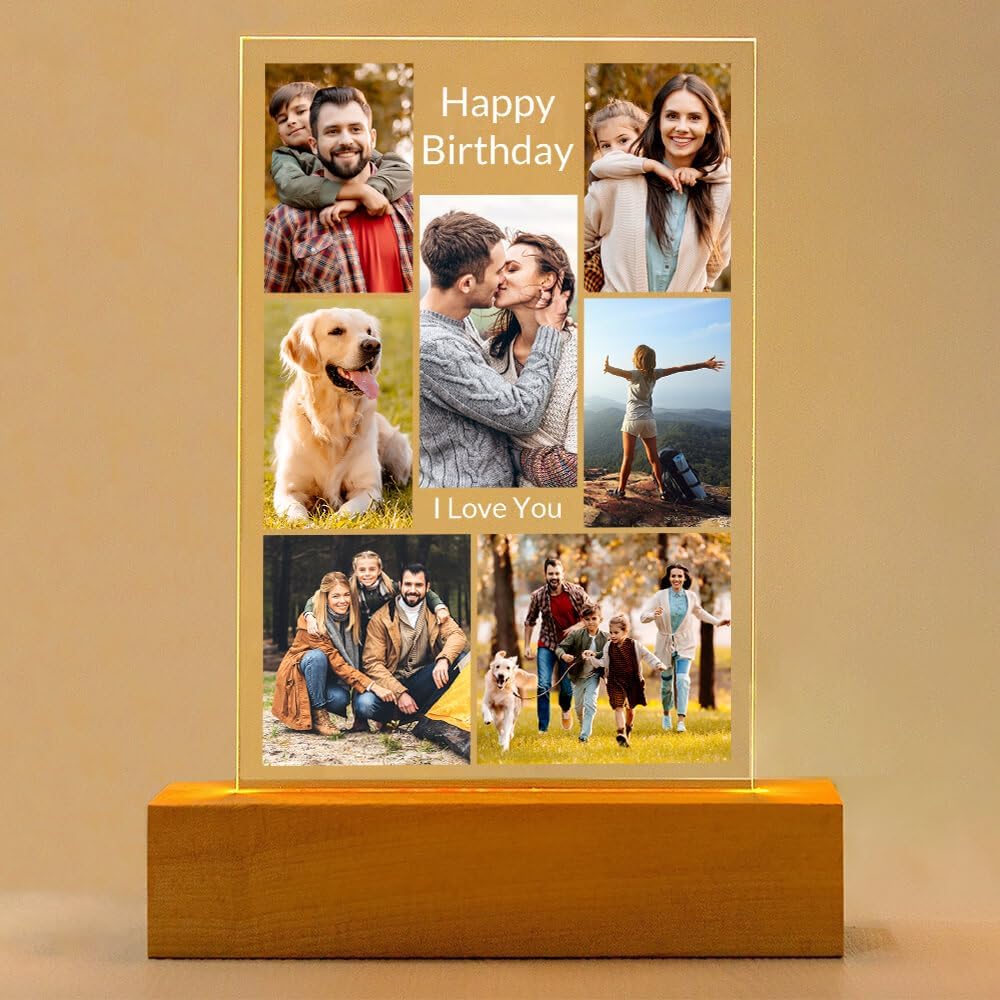 Custom Picture Frames with Photo, Custom Photo Frames with Night Light, Customized Picture Frame, Personalized Valentines Day Gifts for Women Men Her Him Mom Dad Family
