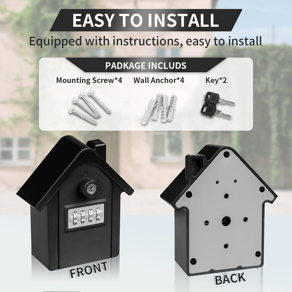 Key Lock Box with Combination lock & Key lock, Portable Large Capacity Key Storage Box Wall Mounted, Resettable Code, Waterproof Security Lock Box for Home, Office, Garage, Realtors Black(1 Pack)