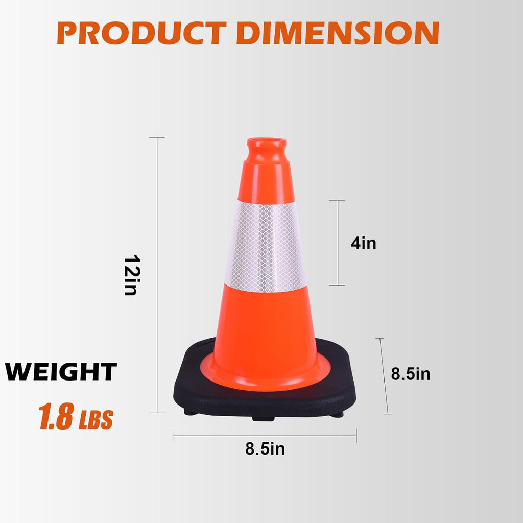 4 Pack 12 Inch Orange PVC Traffic Cones Black Base Stable Durable, Sport Training Soccer Practice Kids Safety Markers Indoor Outdoor Use (4, Orange, 12 Inch)