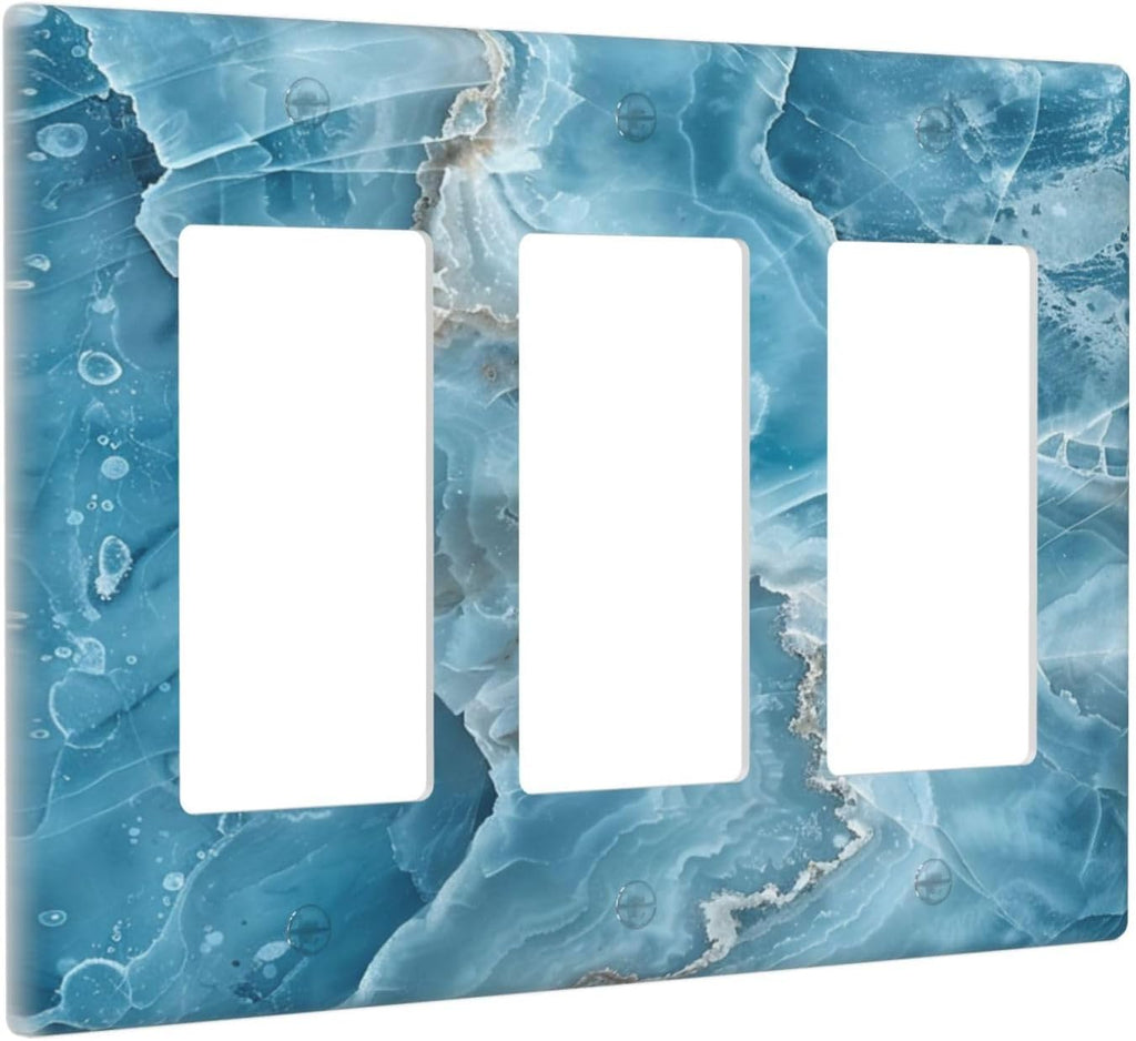 Decorative Outlet Covers Abstract Watercolor Blue Marble Texture 3 Gang Light Switch Cover Plate Triple Rocker Wall Plates for Electrical Outlets Switch Plate Covers for Bedroom Home Decor
