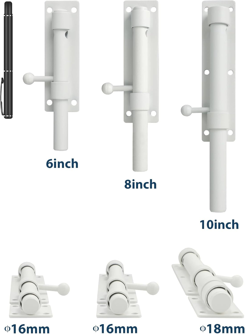 Alise 6 inch Barrel Bolt Latch,Slide Bolt Latch,Heavy Duty Solid SUS304 Stainless Steel Slide Lock for Wooden Fence,Barn Door,Interior or Outdoor Door White MS8000-W
