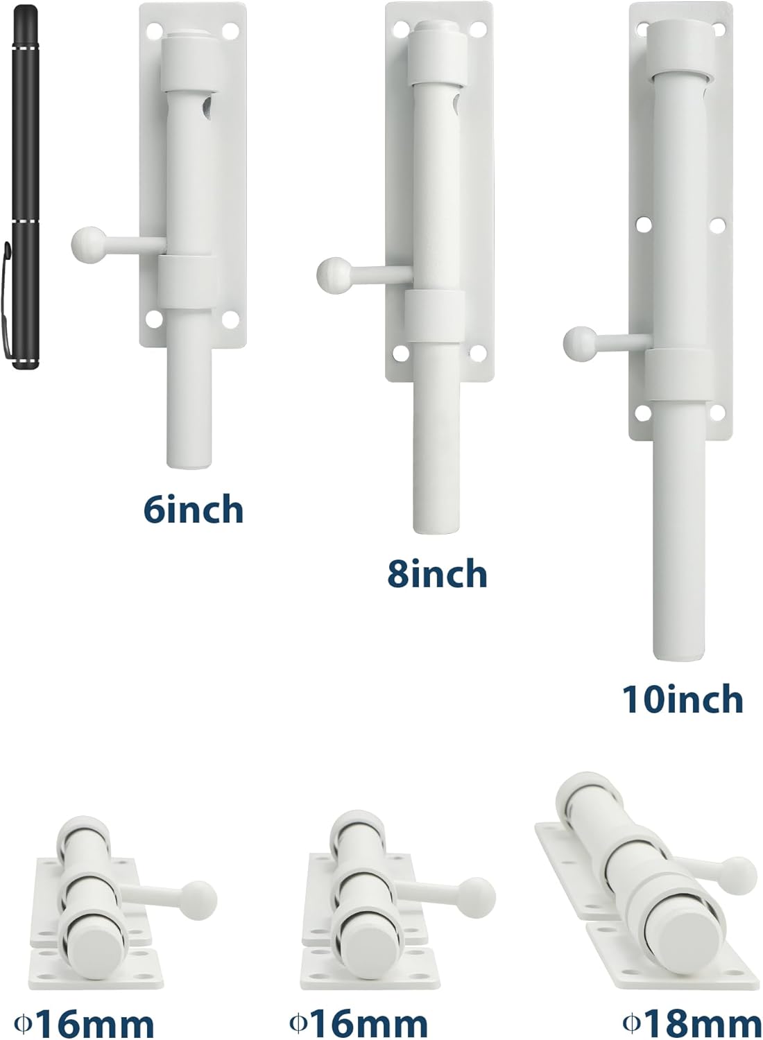 Alise 6 inch Barrel Bolt Latch,Slide Bolt Latch,Heavy Duty Solid SUS304 Stainless Steel Slide Lock for Wooden Fence,Barn Door,Interior or Outdoor Door White MS8000-W