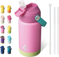 BJPKPK Insulated Water Bottle with Straw Lid, 12oz Thermo Water Bottles, Flex Handle & Non-slip Boot, BPA Free Leak Proof Stainless Steel Metal Thermo, Tumblers, Cups,Rose Pink