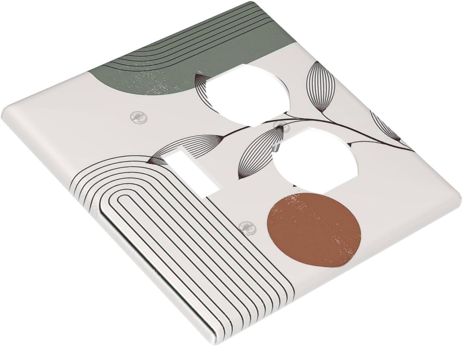 Wallplates Sage Green Boho Nature Art Minimalist Geometric Plant 1 Toggle 1 Duplex Switch Plate Electrical GFCI Faceplate Decorative Light Switch Covers for Bedroom living Room Decor