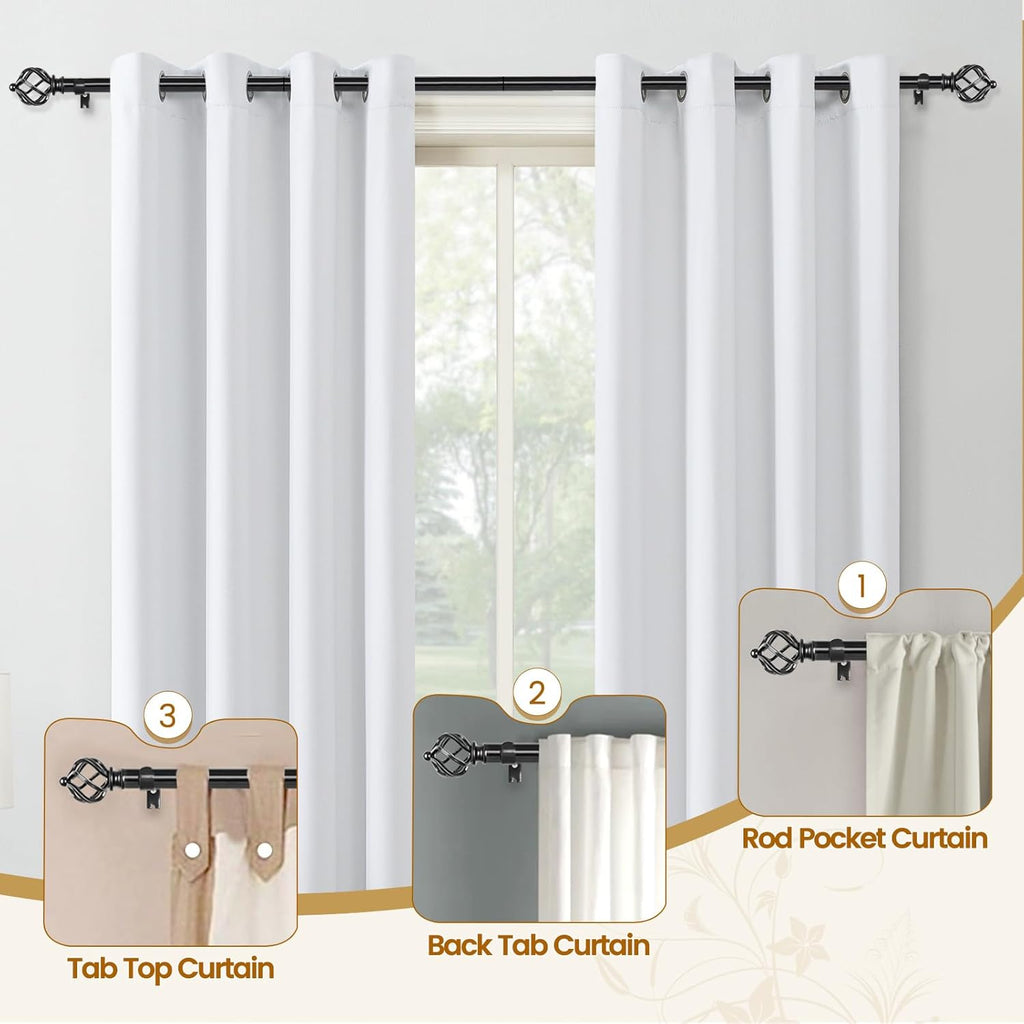 KAMANINA 2 Pack Curtain Rods 32 to 86 Inches (2.6-7.1ft), 3/4 Inch Black Curtain Rods for Windows Splicing Adjustable Single Drapery Rod with Twisted Cage Finial, for Indoor and Outdoor