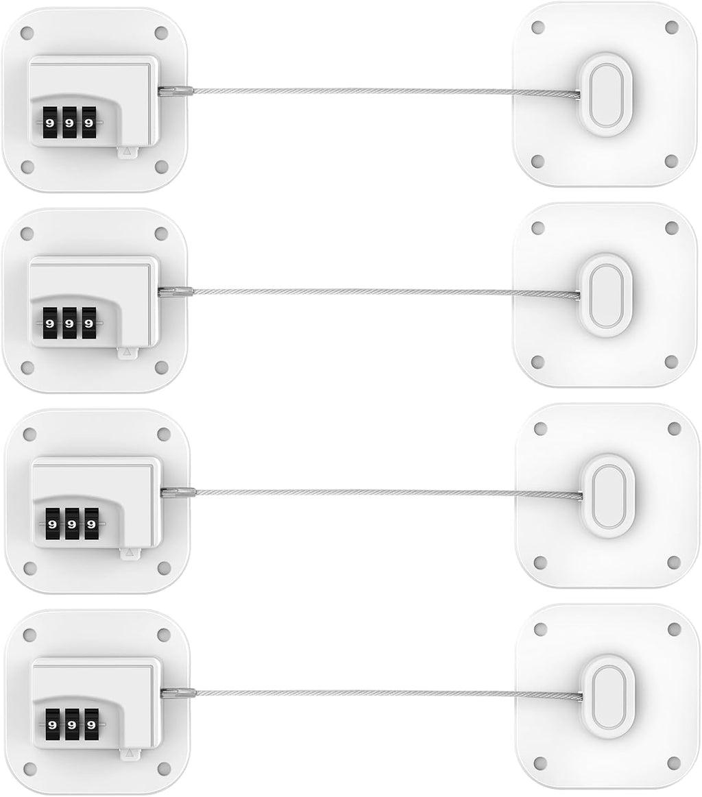 Fridge Refrigerator Lock with Combination, Heavy Duty Lock for Cabinet, Drawers, Closet, Safety Easy Install No Keys Needed (White-4Pack)