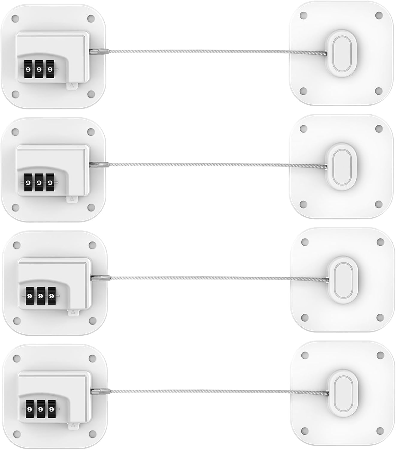 Fridge Refrigerator Lock with Combination, Heavy Duty Lock for Cabinet, Drawers, Closet, Safety Easy Install No Keys Needed (White-4Pack)