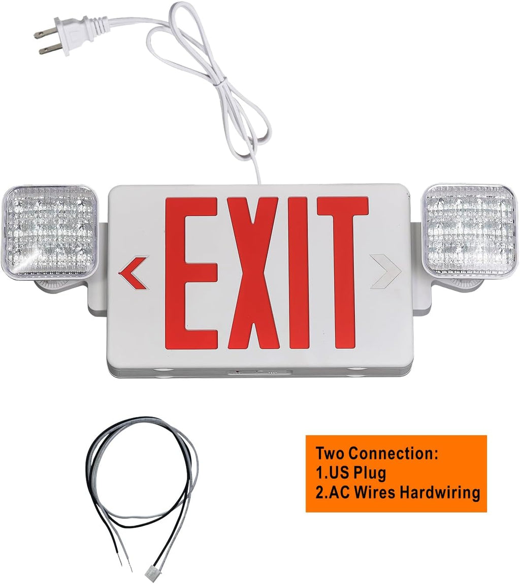 TANLUX Red Corded Exit Sign with Emergency Lights, 1.0 Meter Plug in Exit Sign with Battery Backup Lights for Business, Commerical Emergency Lighting Combo, UL Listed, AC 120/277V, Double Face