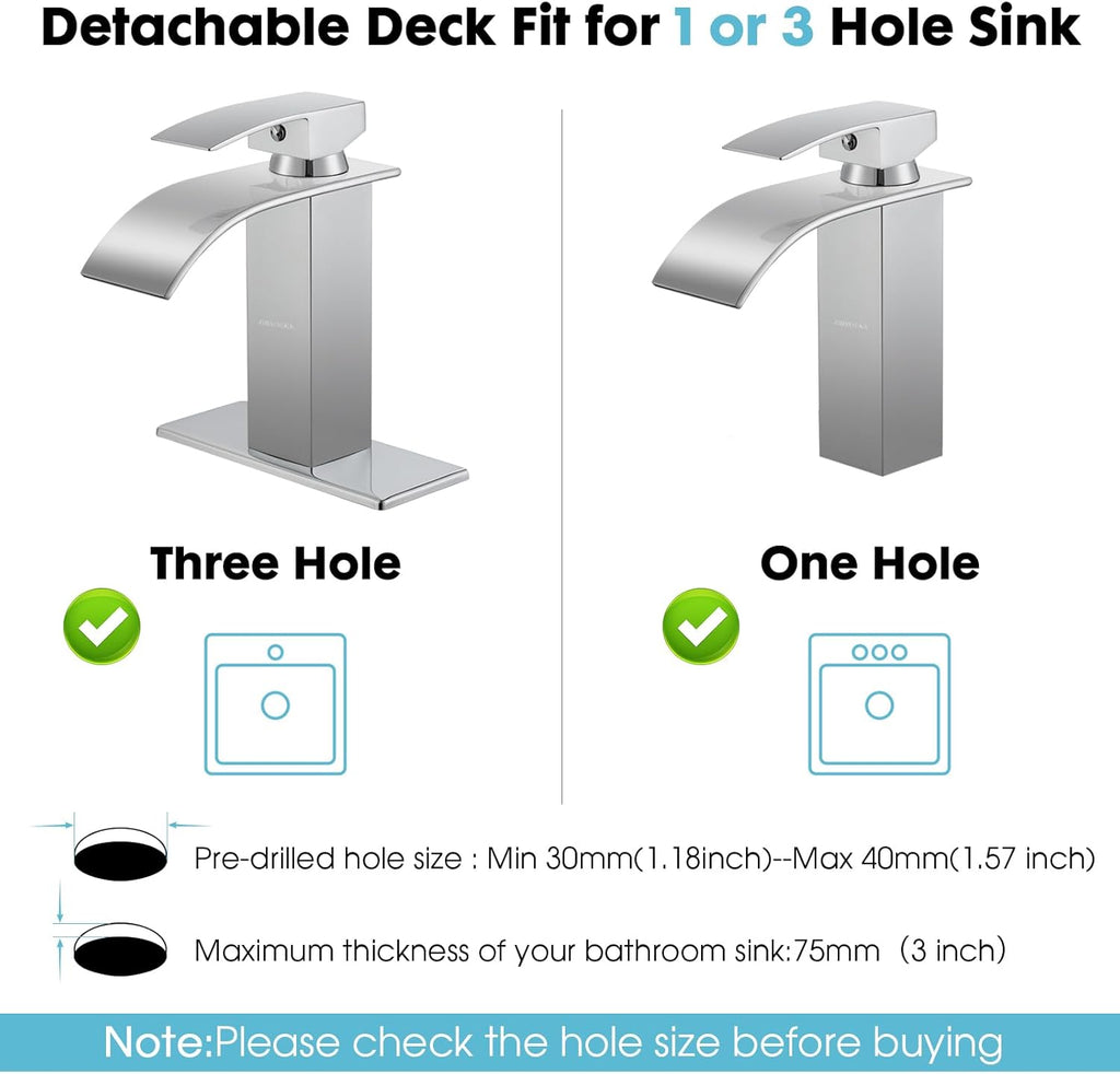 Waterfall Bathroom Faucet, Modern Bathroom Sink Faucet Suit for 1&3 Hole,Single Handle Commercial Sink Faucet,Chrome