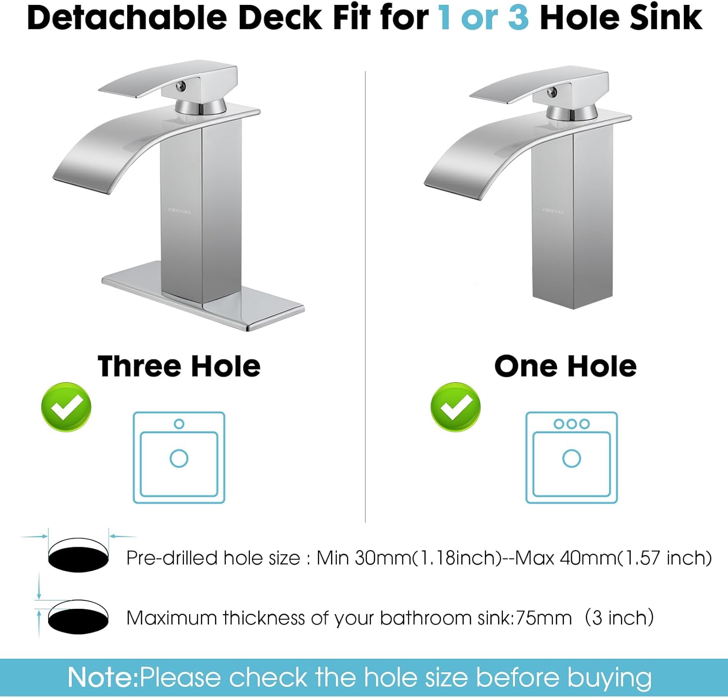 Waterfall Bathroom Faucet, Modern Bathroom Sink Faucet Suit for 1&3 Hole,Single Handle Commercial Sink Faucet,Chrome