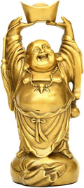BRASSTAR Brass Laughing Buddha Holding Ingot Money Bag Statue Attract Wealth Feng Shui Ornament Home Office Decorative PTZY053