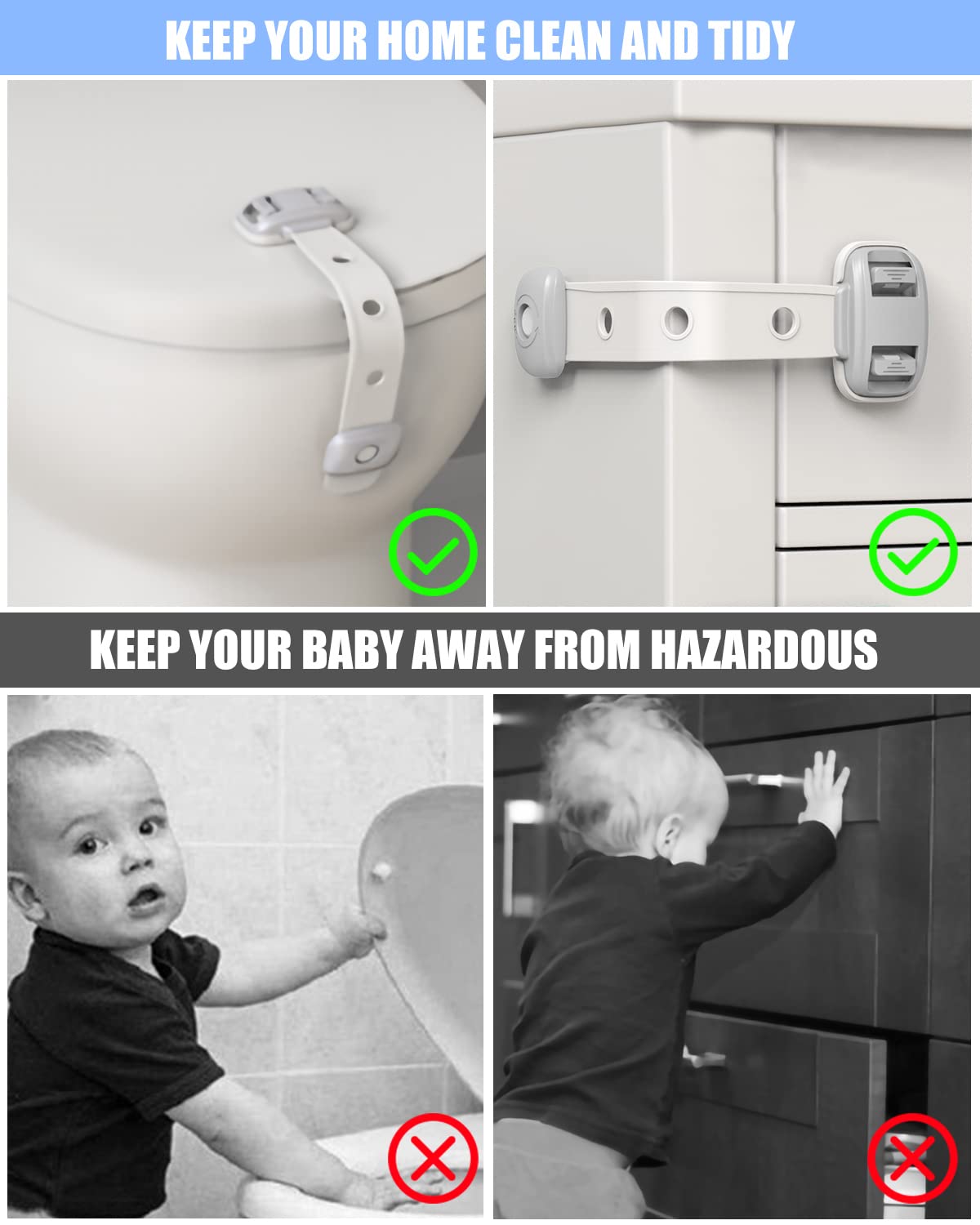Baby Proofing Child Safety Locks(3 PCS) - Cabinet Locks for Babies,3M Adhesive Cabinet Latches, Multi-Purpose for Fridge Drawers,Ovens Toilet Seats,Trash Can, No Drilling (3 Count)