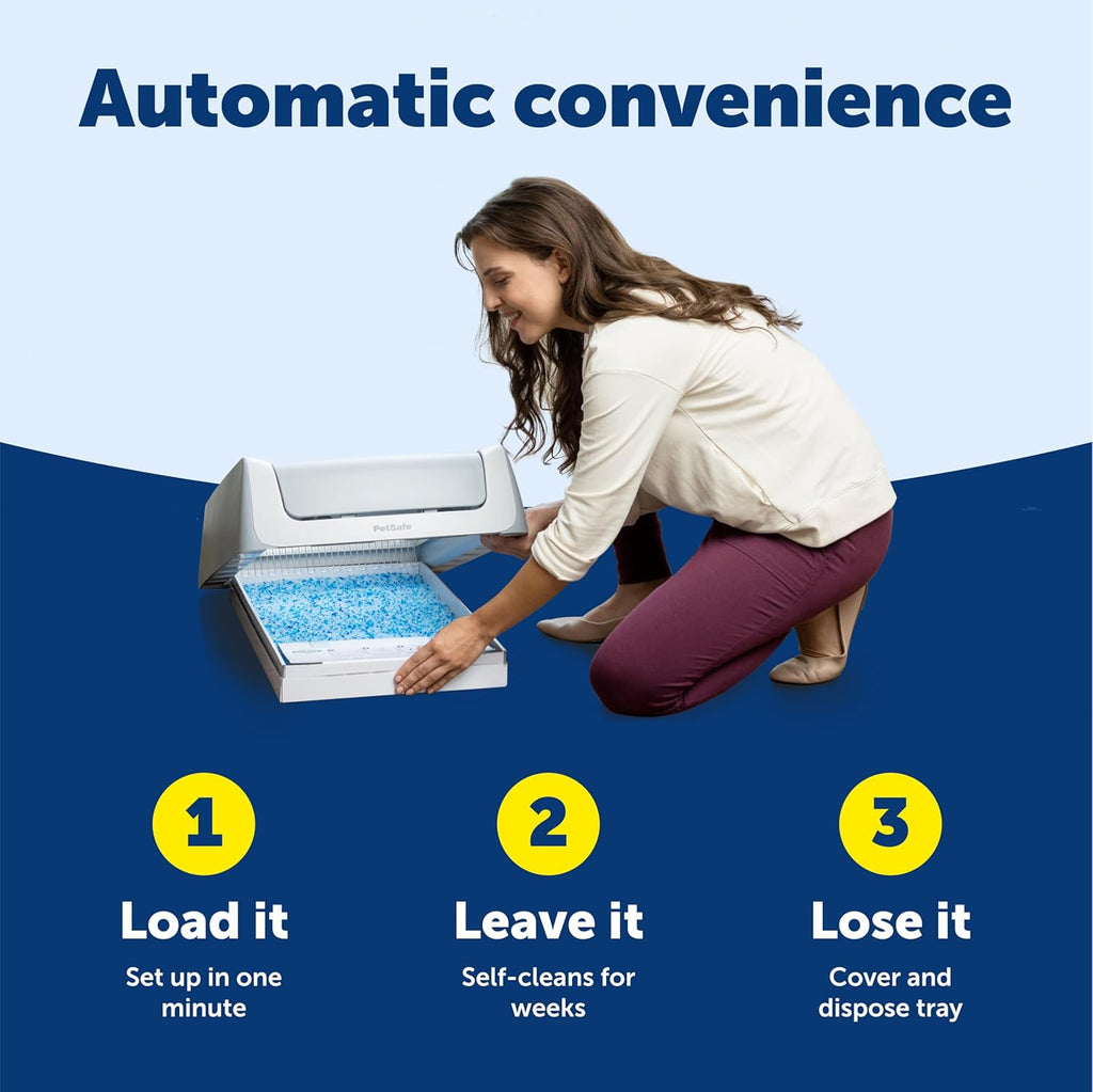 PetSafe ScoopFree Crystal Pro Legacy Self-Cleaning Automatic Litter Box - Uncovered Motion-Sensing Cat Box with Integrated Health Counter - Includes 1 Disposable Crystal Litter Tray