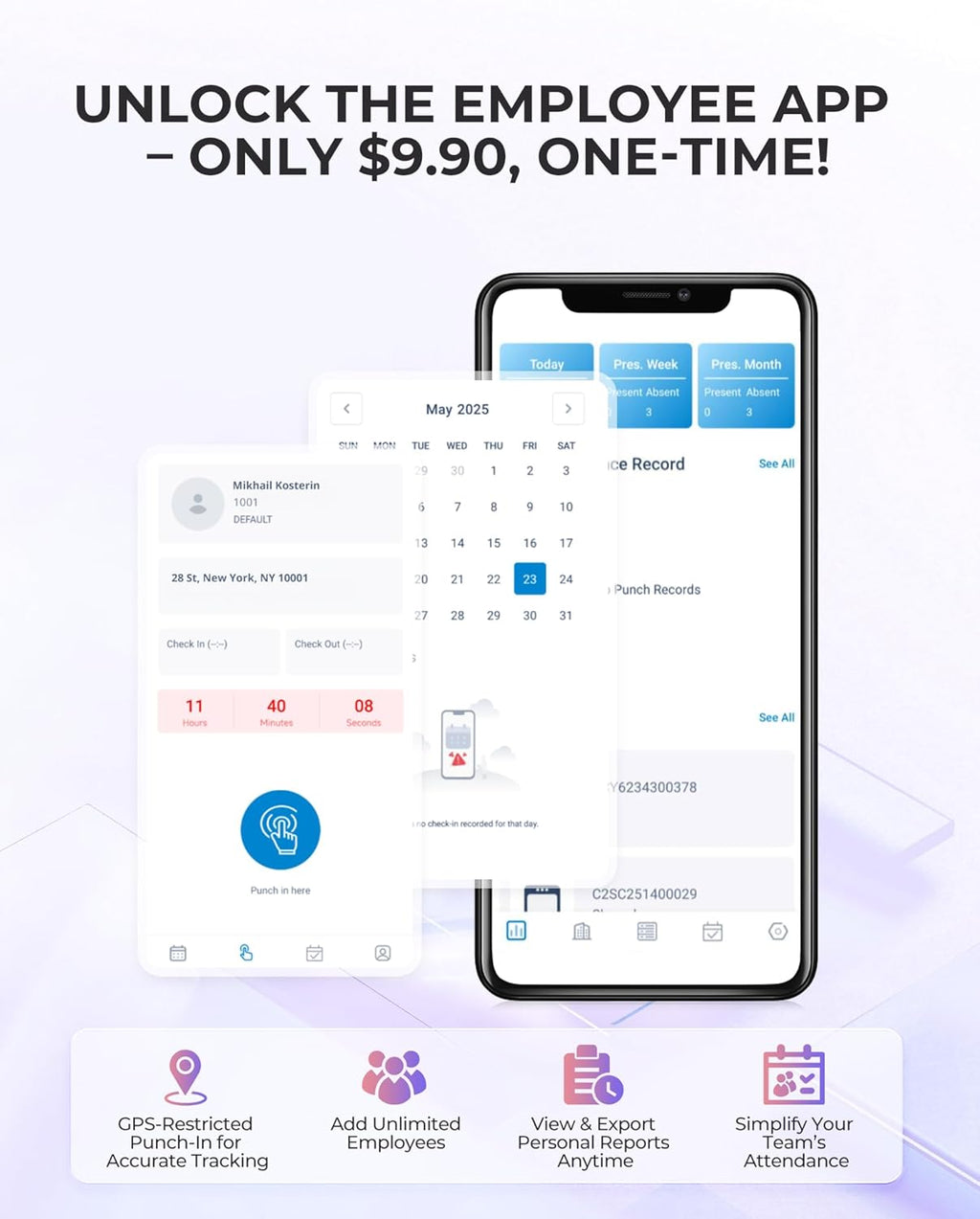 NGTeco Time Clock Cloud-Based with Tuch Screen, 4-in-1 Remote Control Time Clocks for Employees Small Business, Face/Fingerprint/Card/PIN, 2.4GHz&5GHz WiFi, Software & App, 10 IC Cards, 0 Monthly Fee
