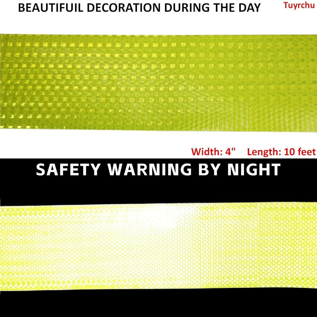 Fluorescent Yellow Reflective Tape Outdoor Waterproof 4 inch, High Visibility Warning Safety Industrial Marking Tape (11 feet)