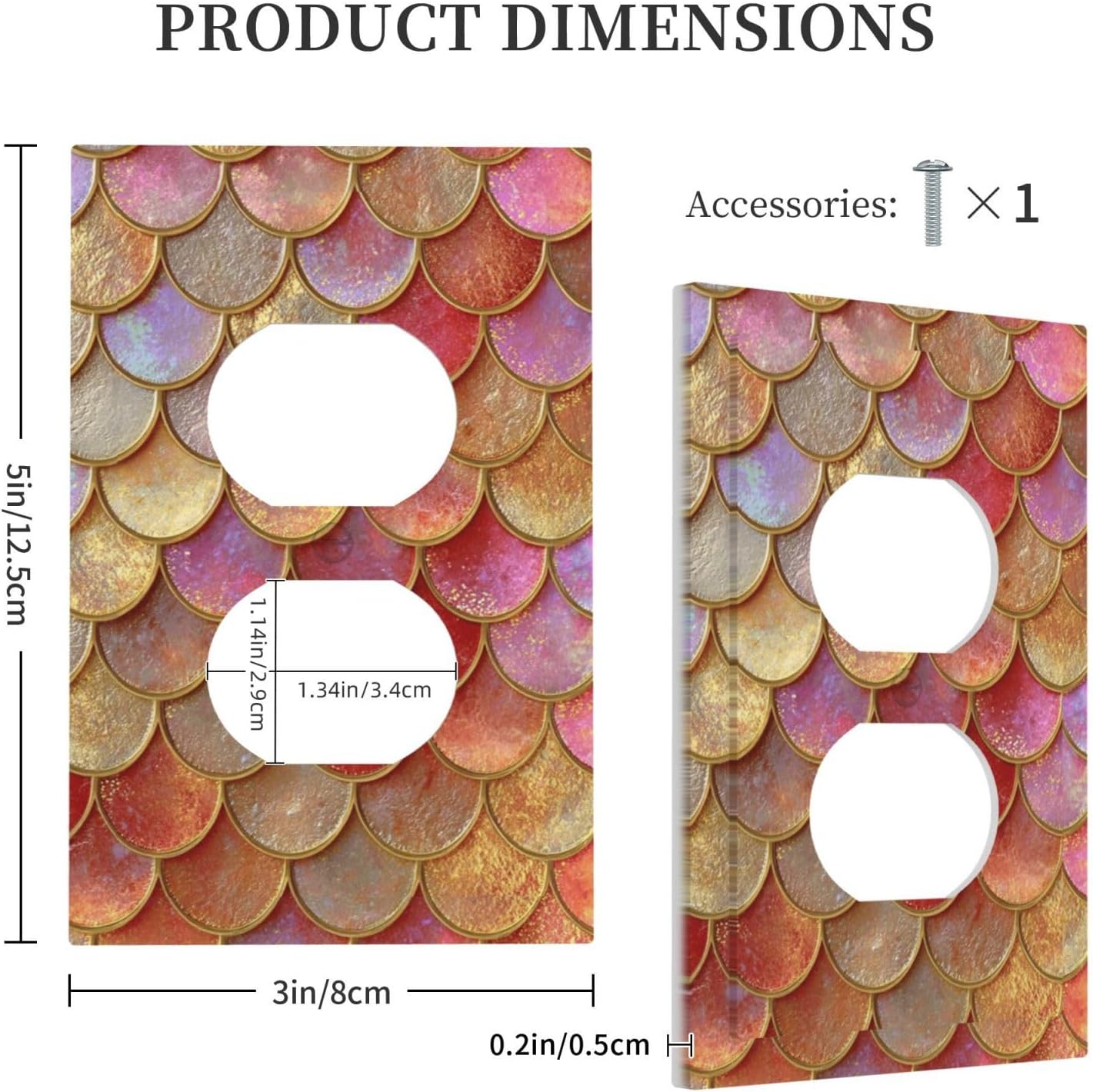 Mermaid Glitter Scale Rainbow Gold Fish Scales Outlet Covers 1 Gang Duplex Light Switch Cover Decorative Switch Plates Electrical Receptacle Faceplate Wall Plate for Bed Room Home Decor