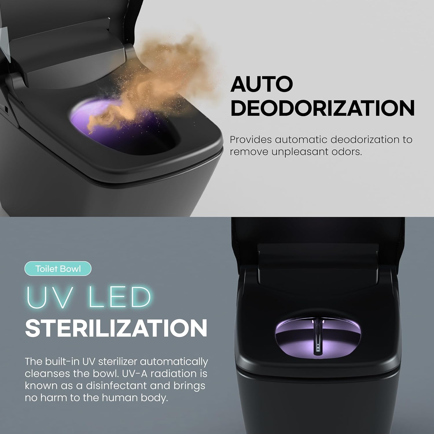 VOVO STYLEMENT TCB 090SA(B) Smart Toilet for bathrooms, Elongated One Piece Toilet with Auto Open/Close Lid, 1.12 GPF, Auto Dual Flush, ADA Chair Height, Heated Seat, Made in Korea - Black