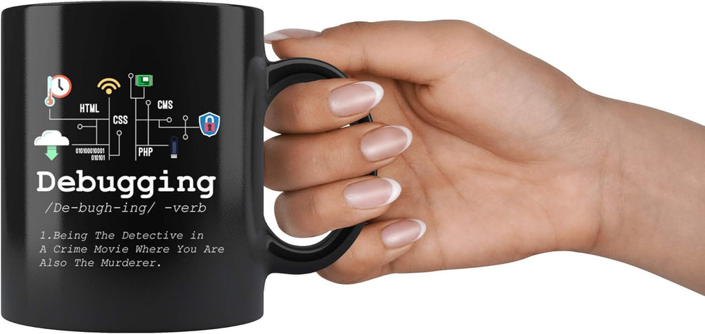 Panvola Debugging Definition Mug Funny Gift Computer Programmer Programming Coding Code IT Tech Support Coffee Ceramic Cup 11 oz (Black)