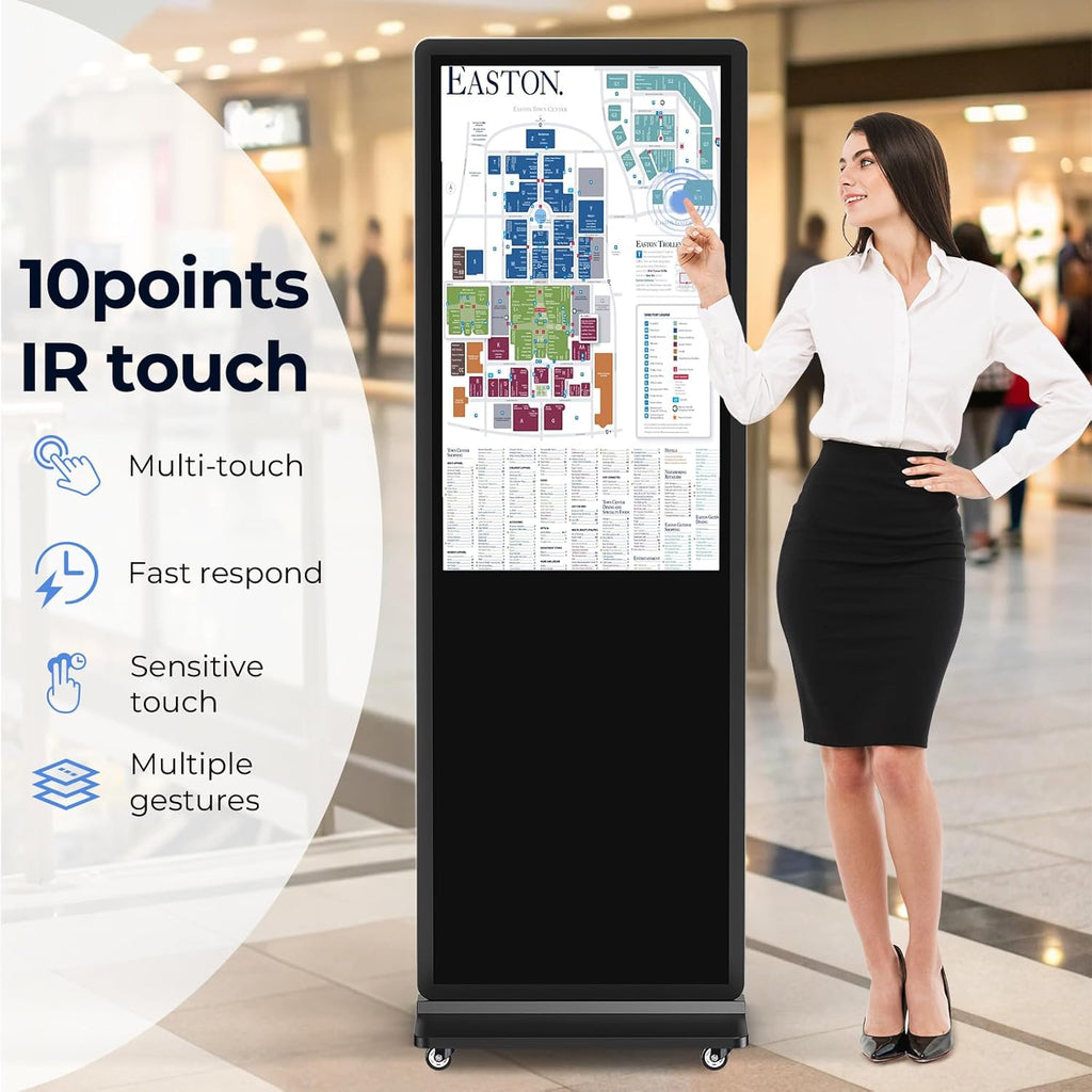 32/43/55/65 Inch Digital Signage Display, LCD Screen Advertising Display Kiosk Interactive Totem Floor Standing Auto AD Player with USB/HDMI/WiFi Android OS (43'' Touch Screen)