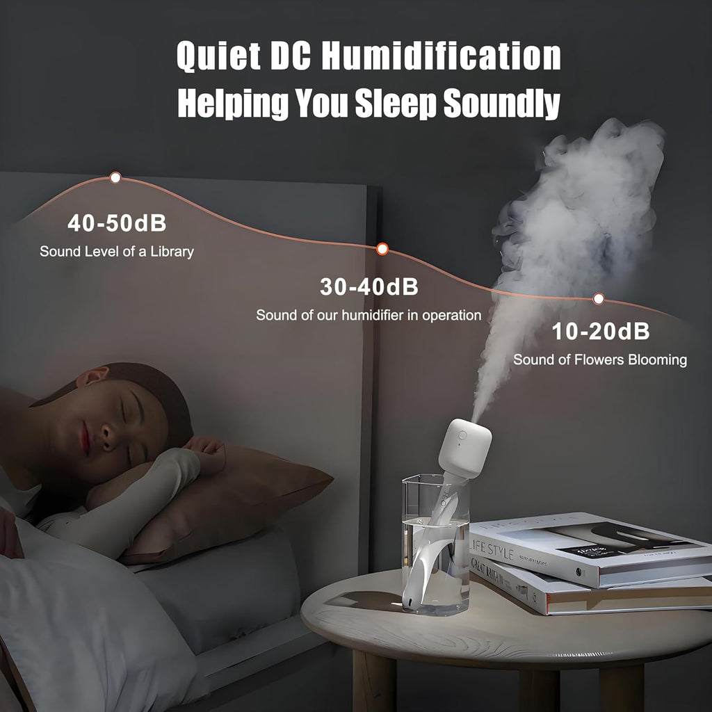 Portable mini humidifier stick, apply to all cup, water bottle, ultra quiet & delicate mist for bedroom, office desk, travel, car, convenient and efficient