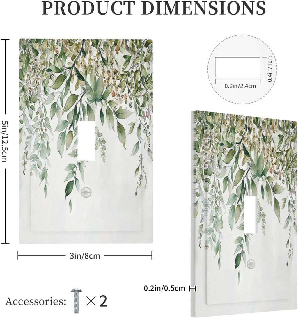 Decorative Light Switch Cover Sage Green Eucalyptus Watercolor Plant Leaves 1 Gang Single Toggle Device Electrical Faceplate Switchplates Decorator Outlet Wall Plate for Bedroom Bathroom
