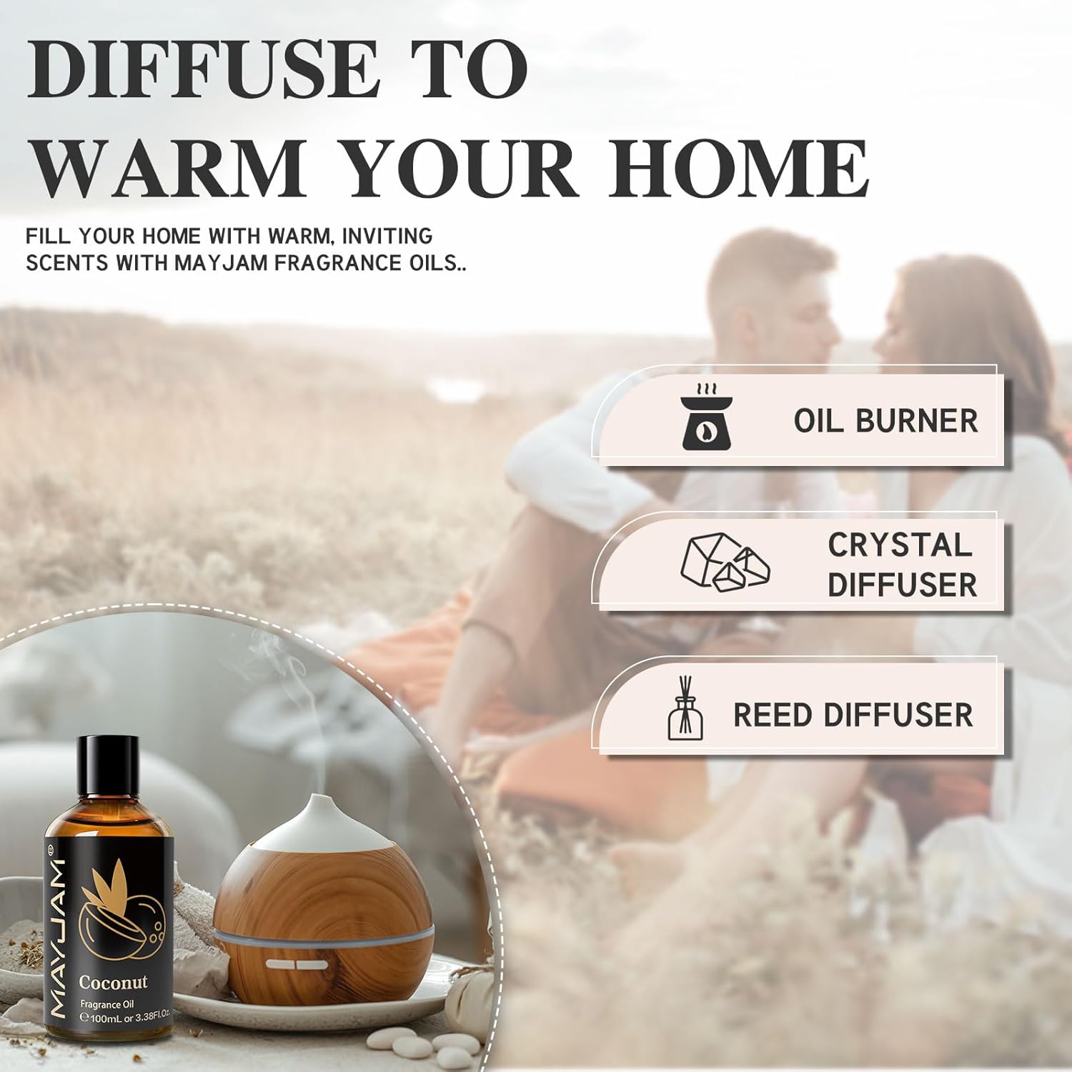 MAYJAM 100ML/3.38FL.OZ Coconut Fragrance Oils with Glass Dropper, Essential Oils for Diffusers for Home, Long Lasting Scented Oils for Diffusers Soap Candle Making
