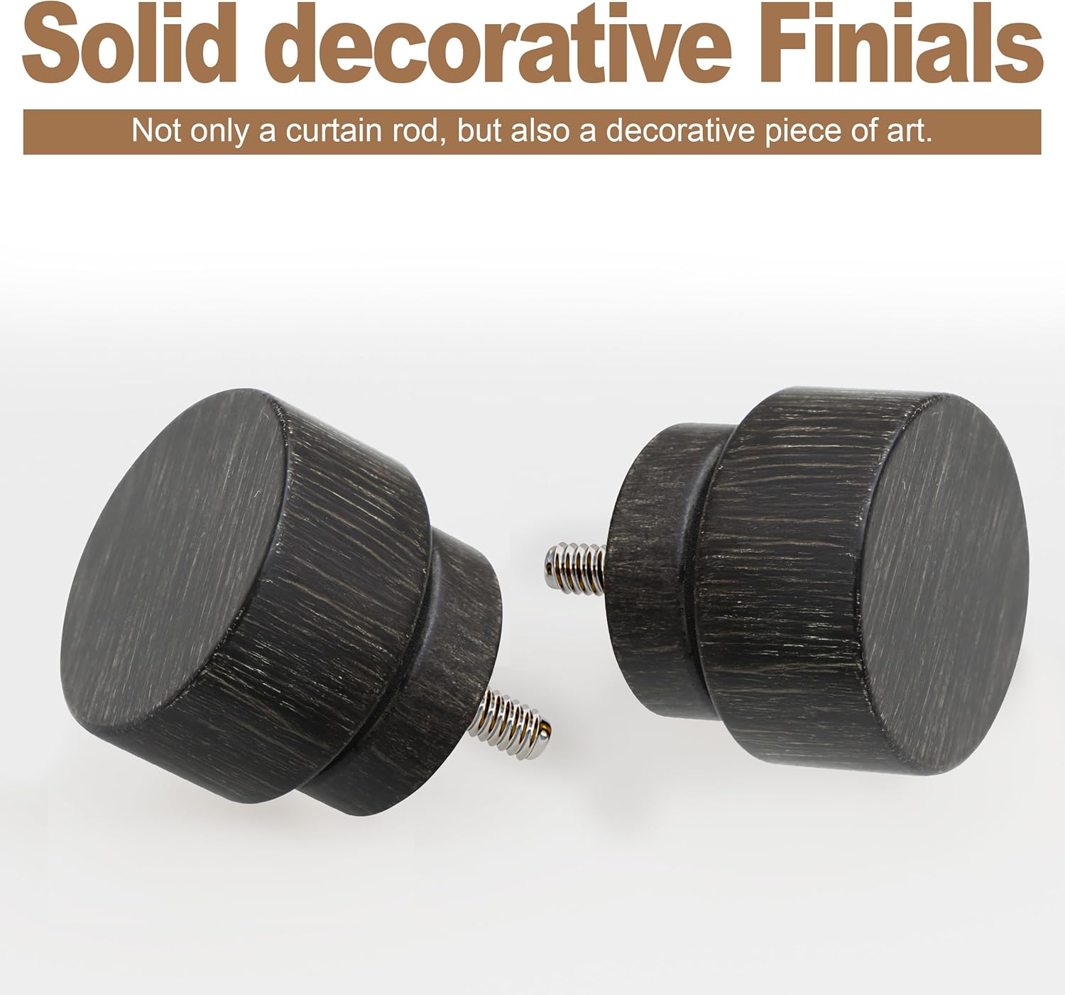 2 Pack Black walnut wood Grain Curtain Rods for Windows 28 to 48 Inches 1" Diameter Heavy Duty Window Curtain Rod Adjustable with Solid Finials for Living Room Bedroom Kitchen Farmhouse Outdoor