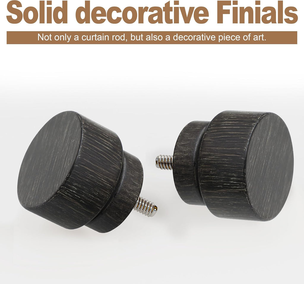 2 Pack Black walnut wood Grain Curtain Rods for Windows 48 to 84 Inches 1" Diameter Heavy Duty Window Curtain Rod Adjustable with Solid Finials for Living Room Bedroom Kitchen Farmhouse Outdoor