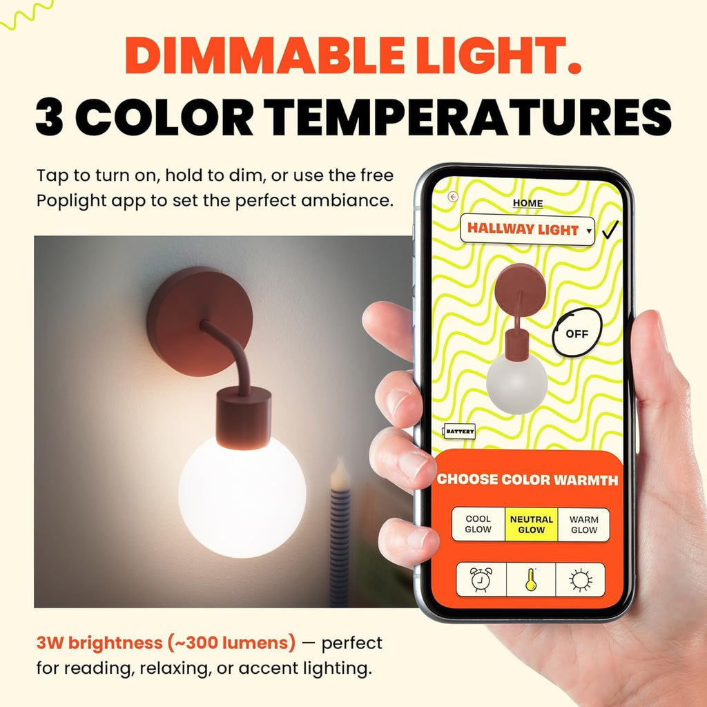Wireless Wall Sconce (Shark Tank) Rechargeable & Dimmable LED Light w/App Control & Damage-Free Install, Moveable Modern Ambient Lighting for Elegant Home & Bedroom Decor | Dusty Rose