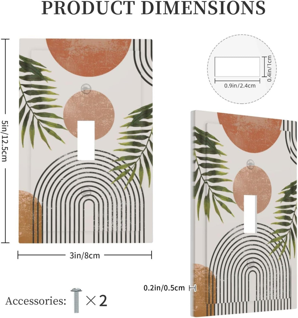 Beautiful Boho Mid Century Large Archs Sun Leaves Plants Decorative Light Switch Cover 1 Gang Single Toggle Device Electrical Faceplate Switchplates Decorator Outlet Wall Plate for Bedroom Living Room