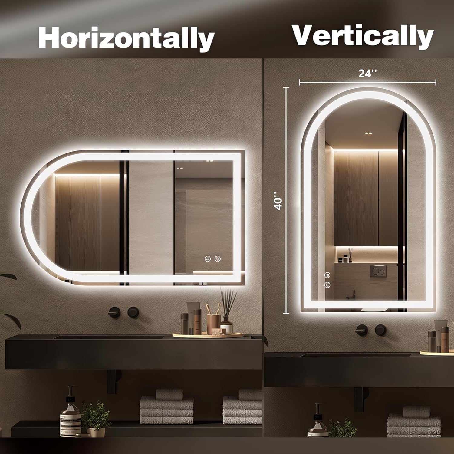 Niccy Arched LED Mirror for Bathroom, 40x24 Vanity Mirror with Light Frameless Bathroom Mirror, Smart Lighted Frontlit Mirrors with Memory Function for Bathroom Bedroom Beauty Hair Salon