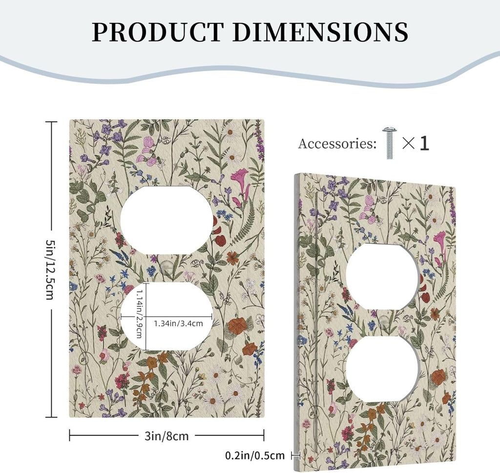 Decorative Switchplate Covers Beige Background Boho Red Flowers Plant Leaf Single Duplex Wall Plate Covers Light Switch Cover 1 Gang Outlet Plate Electrical Faceplate for Country Bedroom Decor