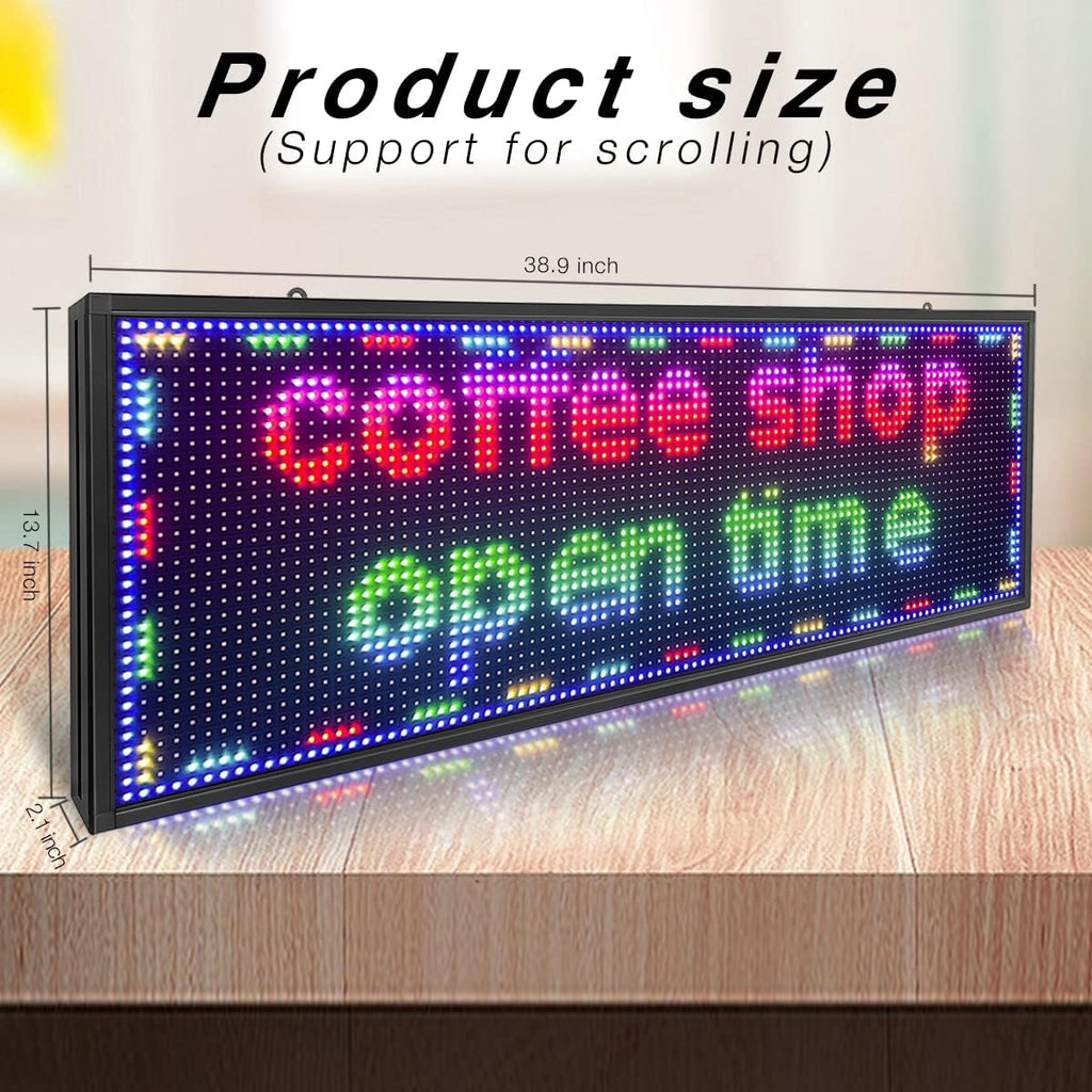 P10 Outdoor LED Sign – 39''x14'' Full Color WiFi Programmable Display Board with High Brightness | Scrolling Text, Images & Video for Store Advertising